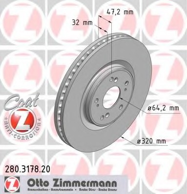 280317820 Zimmermann Диск гальмівний перед HONDA ACCORD 2.4 08-