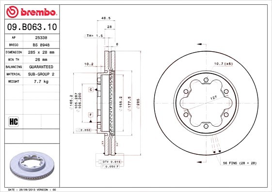 09B06310 BREMBO (Германия) Диск тормозной 09.b063.10 09B06310 BREMBO