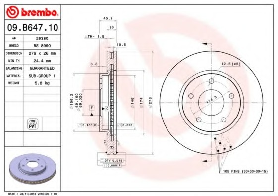 09B64710 BREMBO (Германия) Диск тормозной 09.b647.10 09B64710 BREMBO