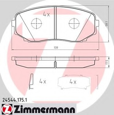 245441751 Zimmermann Колодки гальмівні дискові, к-кт