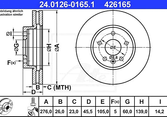 24012601651 Ate Диск тормозной передний 24012601651 ATE