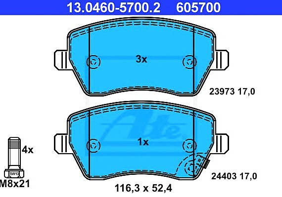 Колодки тормозные пер. 13046057002 ATE