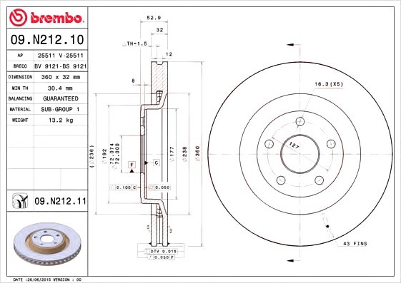 09N21211 BREMBO (Германия) Диск гальмівне фарбування. 09N21211 BREMBO