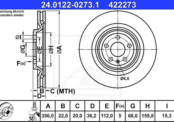 24012202731 Ate Диск тормозной задний 24012202731 ATE