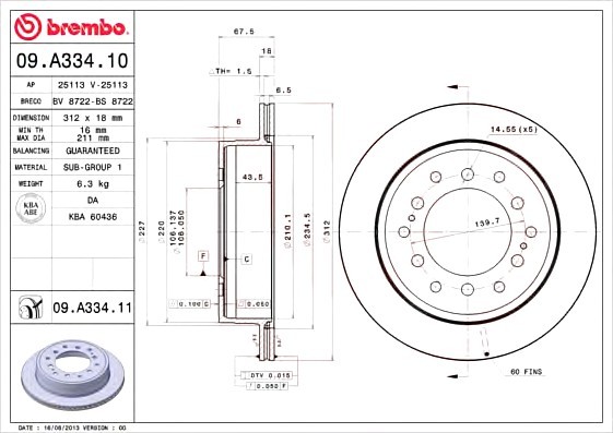 09A33411 BREMBO (Германия) Диск гальмівний зад 09A33411 BREMBO