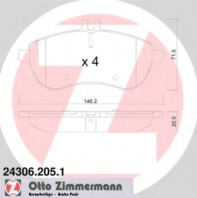 243062051 Zimmermann Гальмівні колодки перед W204 18-28i