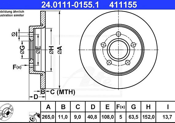 24011101551 Ate Диск тормозной зад. 24011101551 ATE