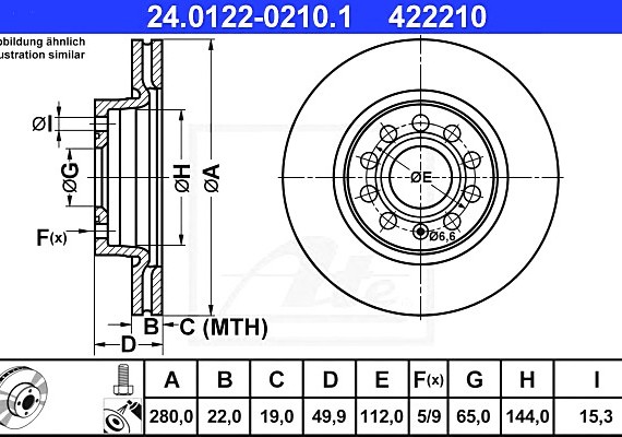 24012202101 Ate Диск тормозной пер. 24012202101 ATE