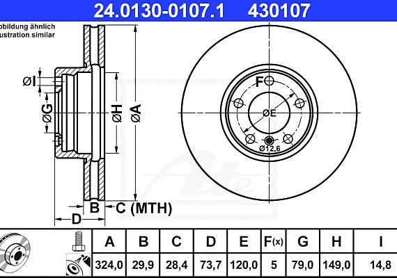 24013001071 Ate Диск тормозной пер. 24013001071 ATE