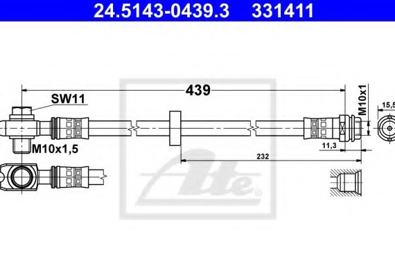 24514304393 Ate Шланг тормозной 24514304393 ATE