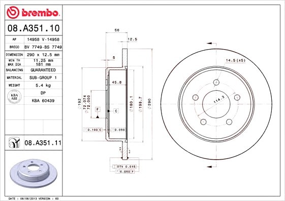 08A35111 BREMBO (Германия) Гальмівний диск BREMBO