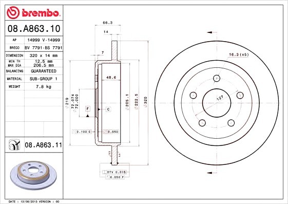 08A86310 BREMBO (Германия) Диск тормозной 08A86310 BREMBO