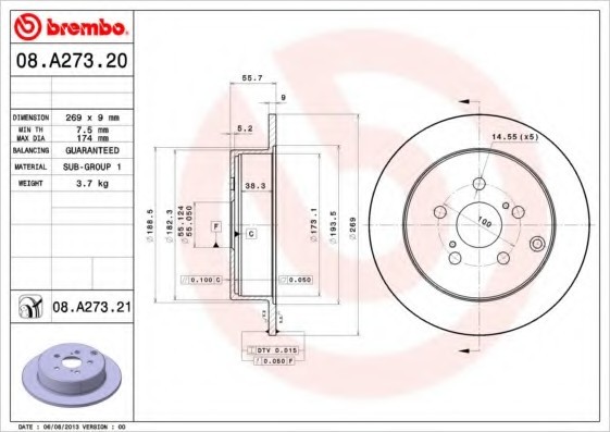 08A27321 BREMBO (Германия) Диск тормозной 08A27321 BREMBO