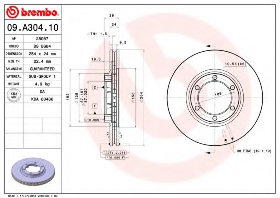 09A30410 BREMBO (Германия) Гальмівний диск BREMBO