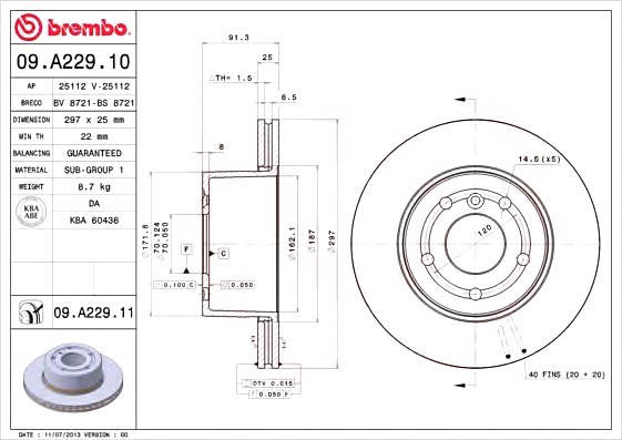 09A22911 BREMBO (Германия) Гальмівний диск 09A22911 BREMBO