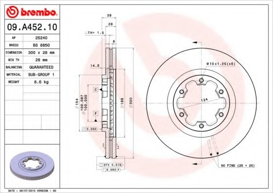 09A45210 BREMBO (Германия) Тормозной диск 09A45210 BREMBO