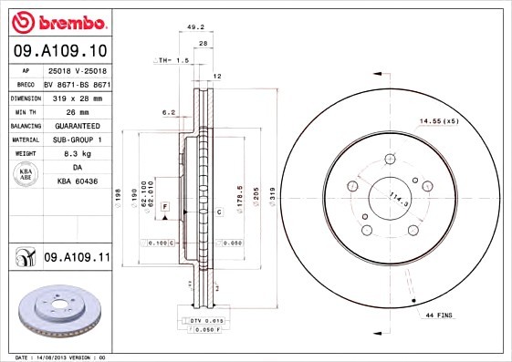 09A10911 BREMBO (Германия) Диск тормозной 09A10911 BREMBO