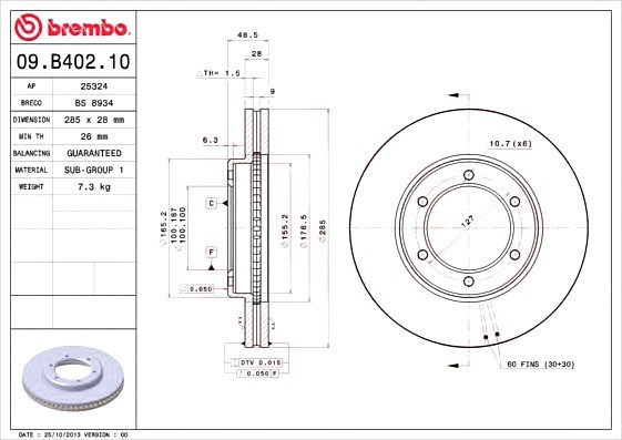 09B40210 BREMBO (Германия) Тормозной диск 09B40210 BREMBO