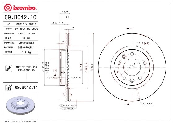 09B04211 BREMBO (Германия) Тормозной диск 09B04211 BREMBO