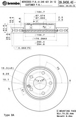 09B43641 BREMBO (Германия) Диск гальмівний 09B43641 BREMBO