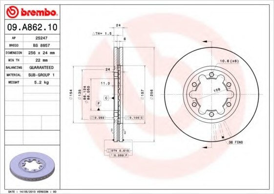 09A86210 BREMBO (Германия) Гальмівний диск BREMBO