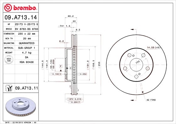 09A71311 BREMBO (Германия) Гальмівний диск 09A71311 BREMBO