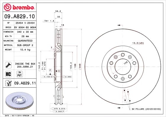 09A82911 BREMBO (Германия) Гальмівний диск 09A82911 BREMBO