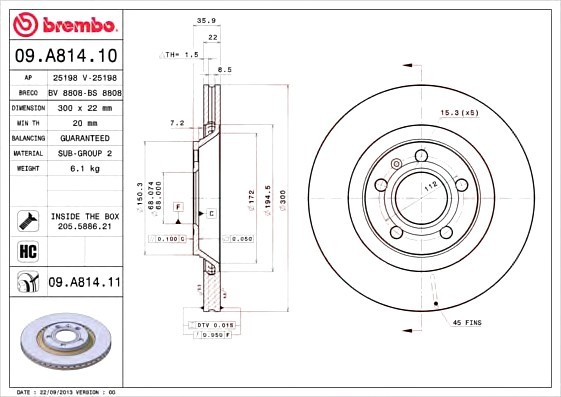 09A81411 BREMBO (Германия) Диск гальмівний 09A81411 BREMBO