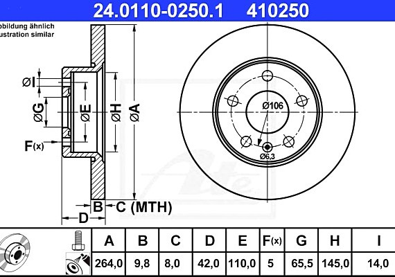 24011002501 Ate Диск тормозной 24011002501 ATE