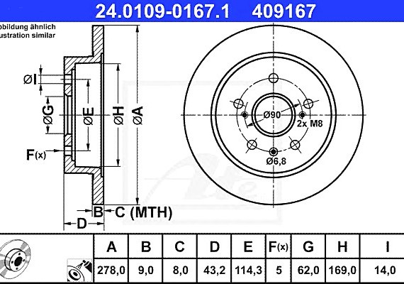 24010901671 Ate Тормозной диск 24010901671 ATE