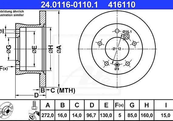 24011601101 Ate Диск тормозной 24011601101 ATE