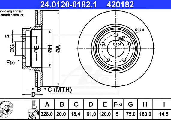 24012001821 Ate Тормозной диск 24012001821 ATE