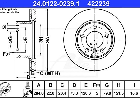 24012202391 Ate Диск гальмівний 24012202391 ATE