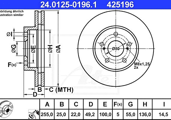 24012501961 Ate Тормозной диск 24012501961 ATE