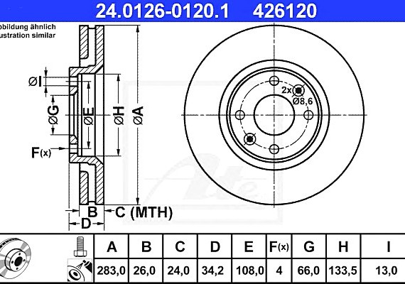 24012601201 Ate Диск тормозной 24012601201 ATE