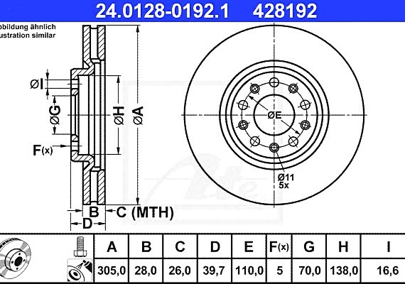 24012801921 Ate Тормозной диск 24012801921 ATE