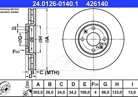 24012601401 Ate Диск тормозной 24012601401 ATE