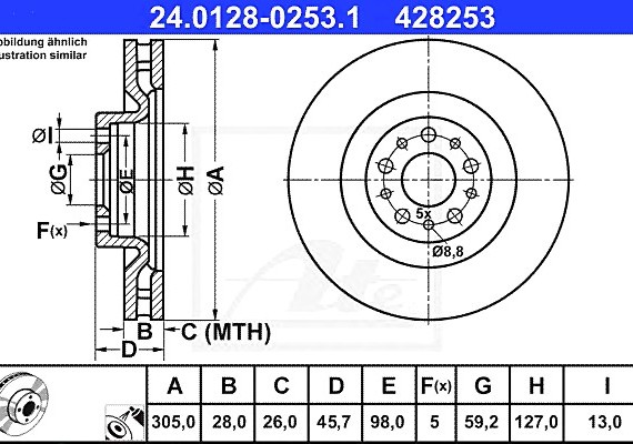 Фото диск гальмівний 24012802531 Ate 24012802531 Ate Диск гальмівний