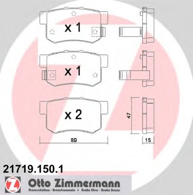 217191501 Zimmermann Колодки гальмівні дискові задні, к-кт