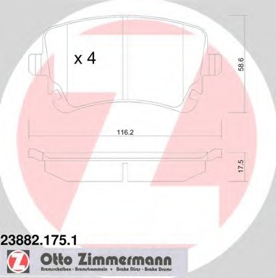 238821751 Zimmermann Колодки гальмівні дискові, к-кт