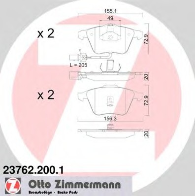 237622001 Zimmermann Колодки гальмівні дискові, к-кт