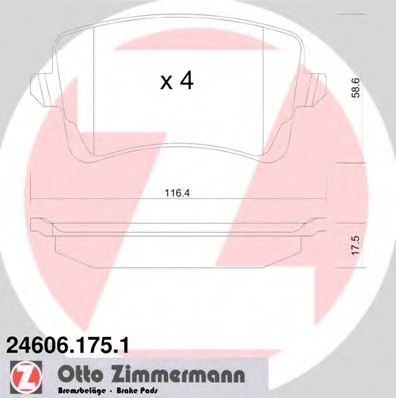 246061751 Zimmermann Колодки гальмівні дискові, к-кт  (без датчика)