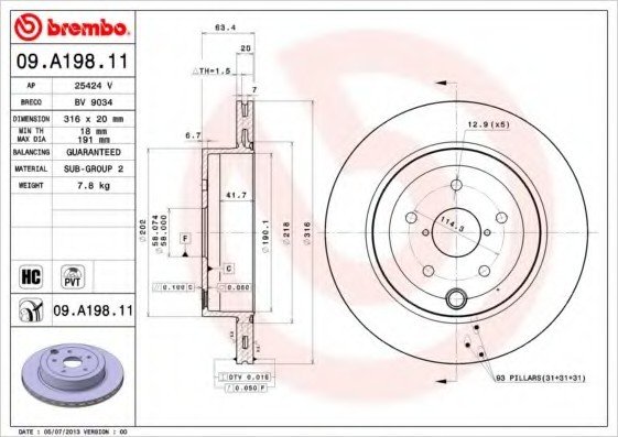 09A19811 BREMBO (Германия) Гальмівний диск BREMBO