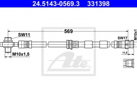 24514305693 Ate Шланг гальмівний AUDI A3 98-