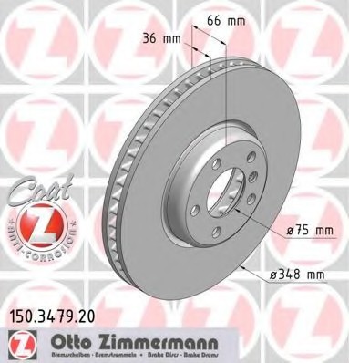 150347920 Zimmermann Диск тормозной правый Coat Z