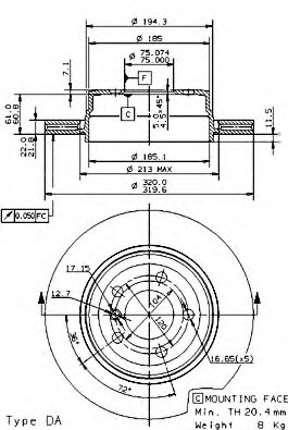 09.9573.11 BREMBO (Германия) Тормозной диск вентилируемый 09.9573.11 BREMBO