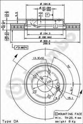 09.8304.11 BREMBO (Германия) Тормозной диск вентилируемый 09.8304.11 BREMBO