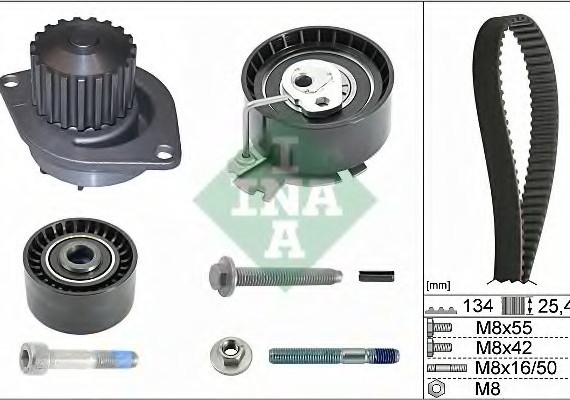 530037930 INA (Germany) Ременной комплект ГРМ с помпой 530037930 INA