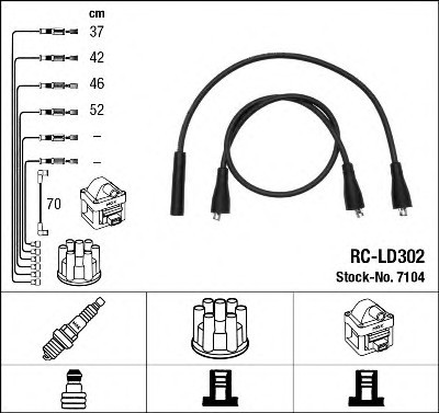 7104 NGK Комплект високовольтних проводів 7104 NGK