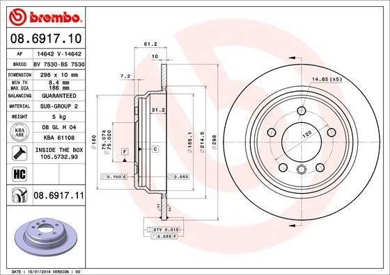 08.6917.11 BREMBO (Германия) Тормозной диск 08.6917.11 BREMBO